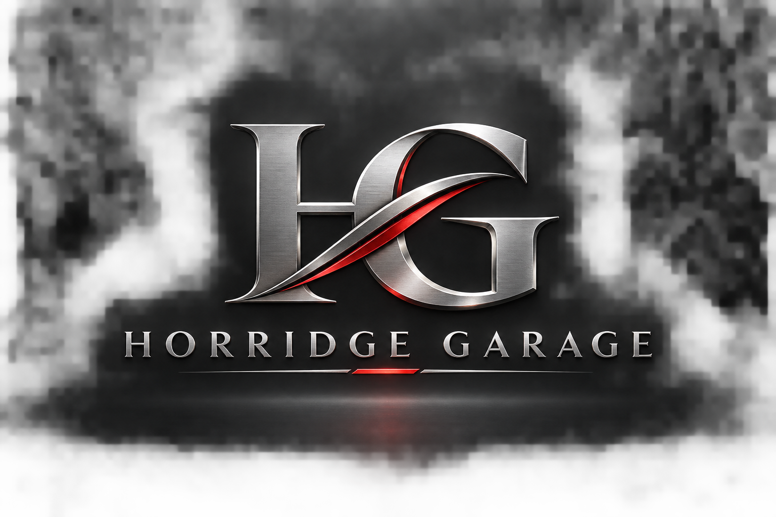 Horridge Garage — silver HG monogram with a red motorsport accent